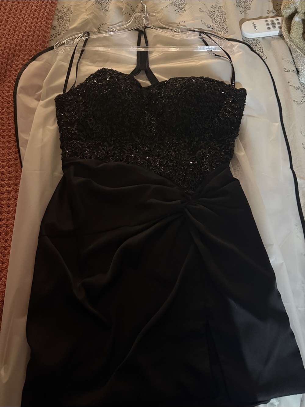 Xscape Black Strapless Beaded Sweetheart Cocktail Dress
